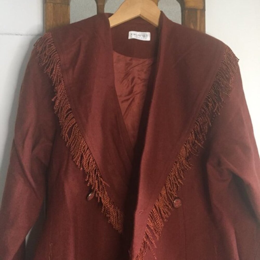 VINTAGE KWUNYAT EXCLUSIVE TRENCH WOOL FRINGE COATS SIZE 11